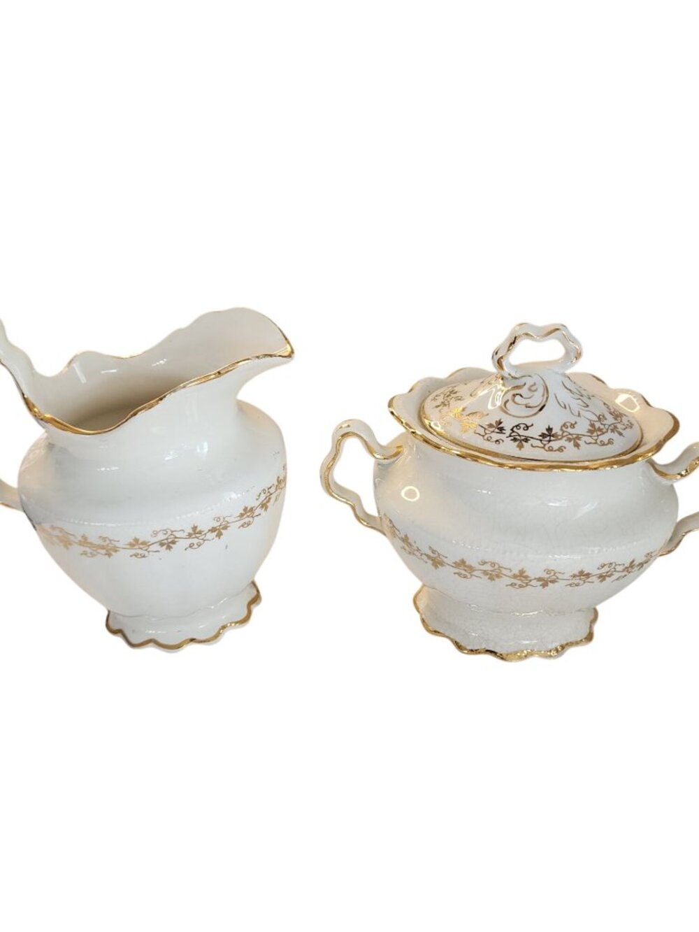 Homer Laughlin The Angelus Gold & Cream Sugar creamer gravy gold leaf pattern
